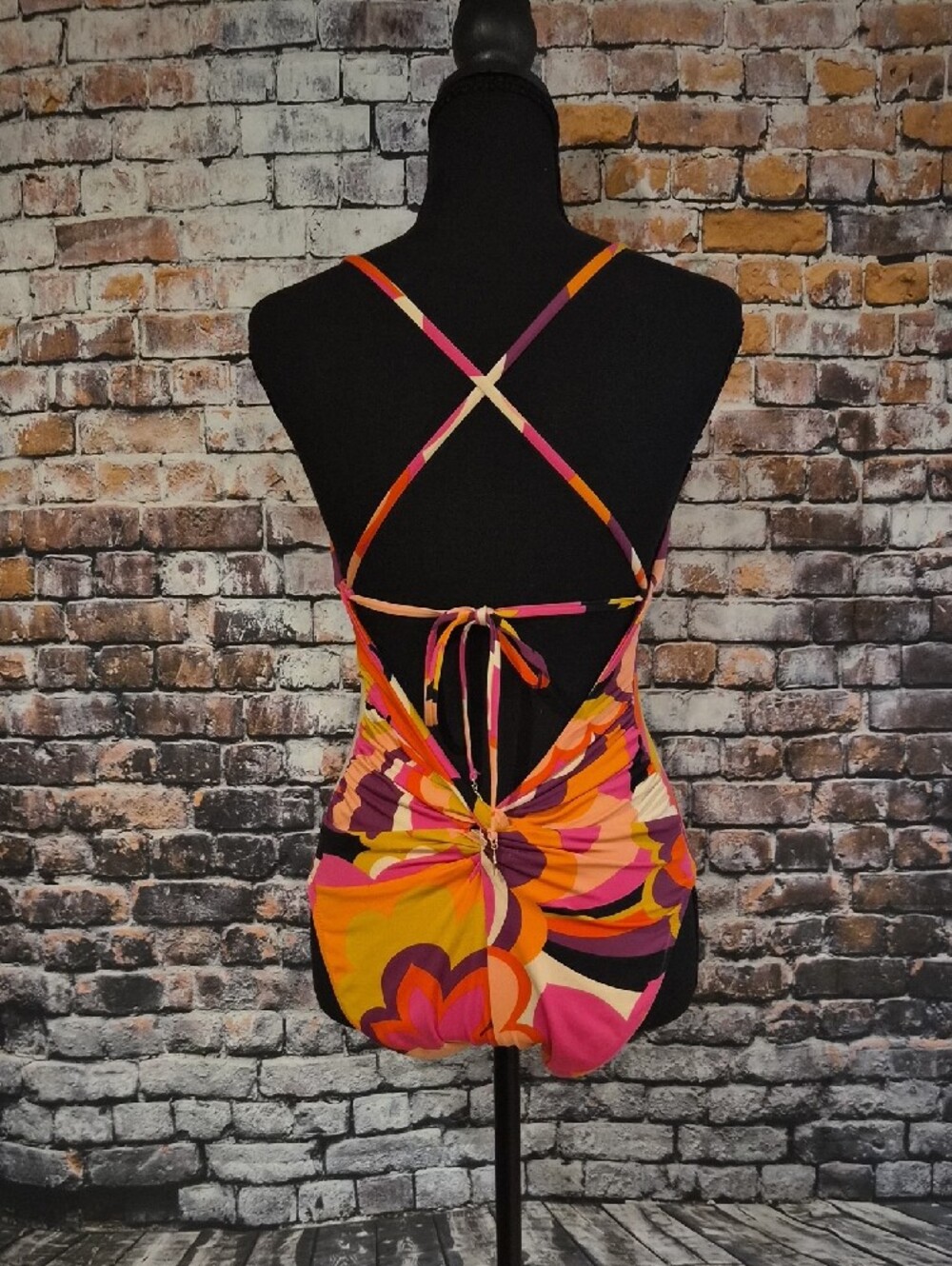 Vibrant Pink Orange Floral-Pattern Women's Bathing Suit - Picture 5 of 9
